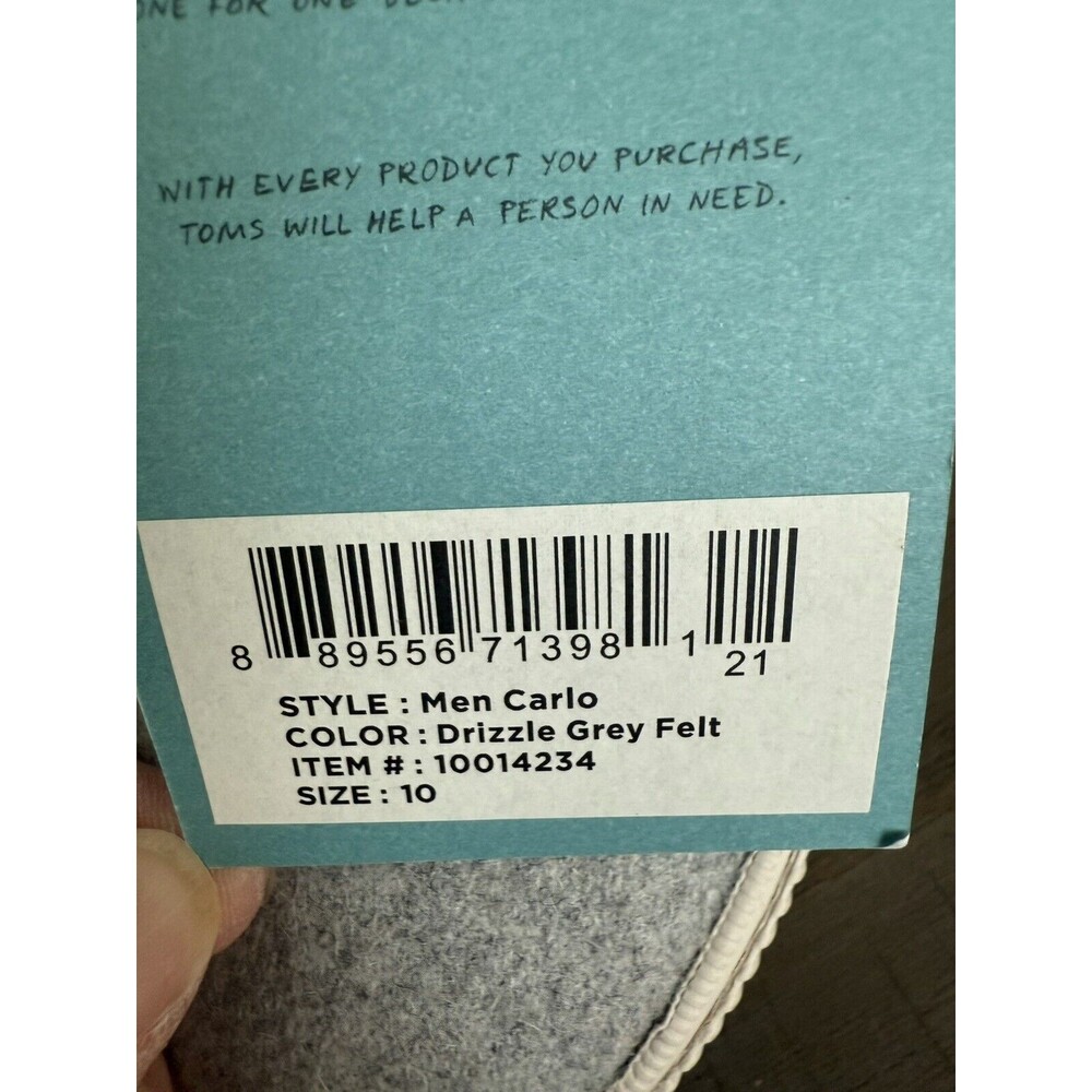 Toms Carlo Men's Grey Felt Sneaker US Size 10 - NWT - Picture 4 of 6
